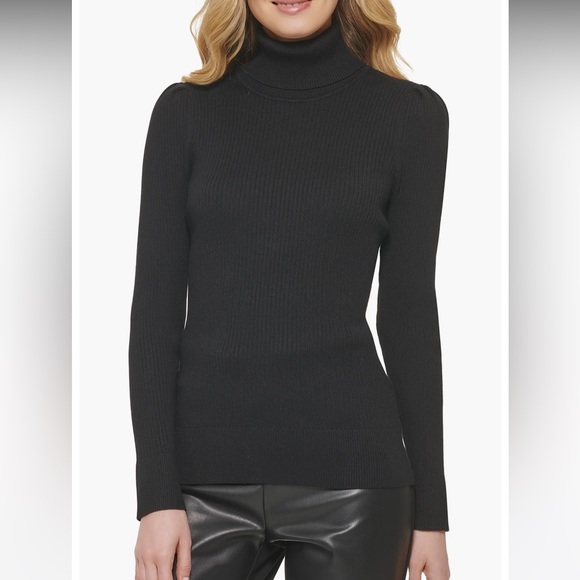 DKNY Ribbed turtleneck sweater puffer sleeve - Picture 1 of 6